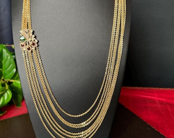 Chandra Haram Emerald AD Stones traditional and Trendy 6 Line Each Side antique Gold Finish premium High Quality South Indian Jewelry Etsy