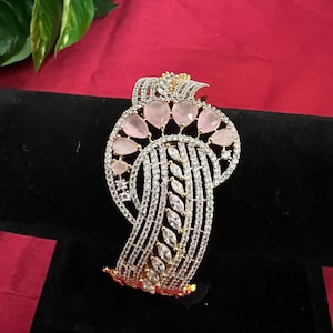Pink AD Stone Kada Bangle: Gold Finish Indian Bracelet