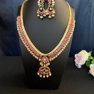 Jadau Kundan Haram Set: Indian Jewelry with Gold Finish