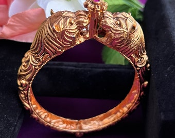 Tiger Designer Kada with Ruby light Silver Antique gold Etsy