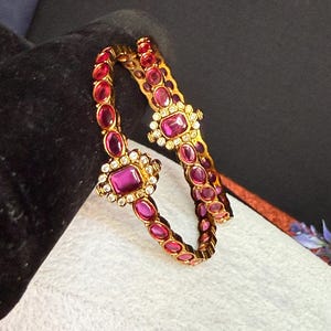Ruby & Emerald Bangle: Antique Gold South Indian Jewelry