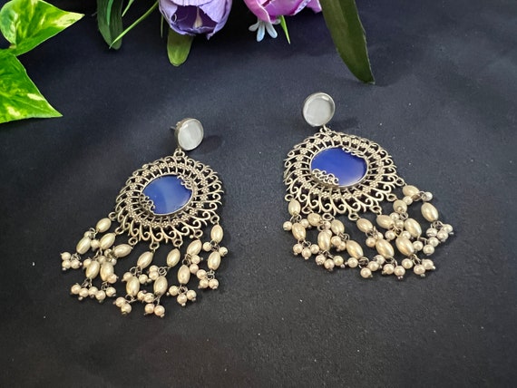 Buy White German Silver Stone Studded Earrings, Light Weight and Small,  Indian Jewellery, Traditional Jhumkas, Boho Chic Afghani Accessory Online  in India - Etsy