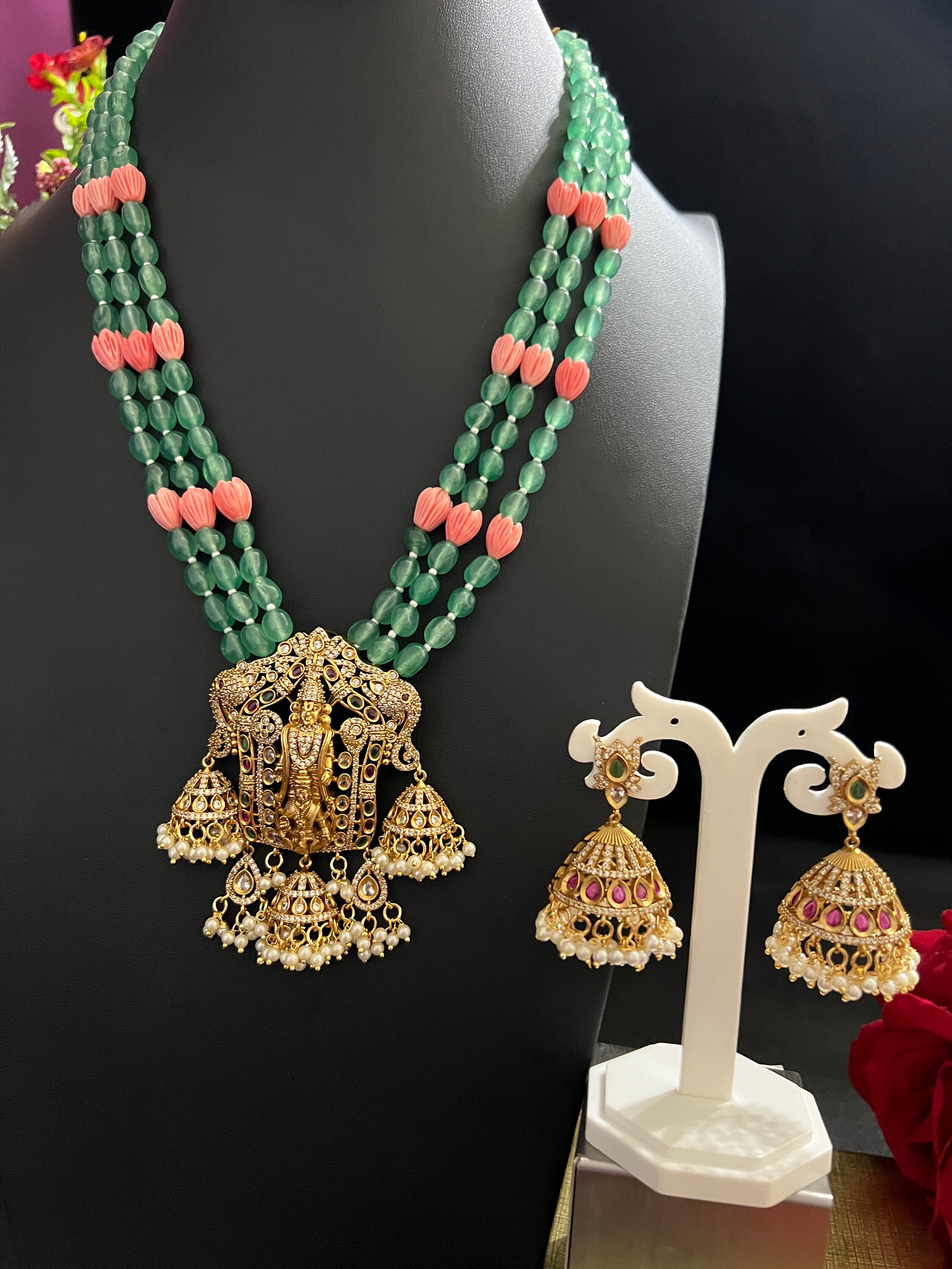 Green coral beads sale