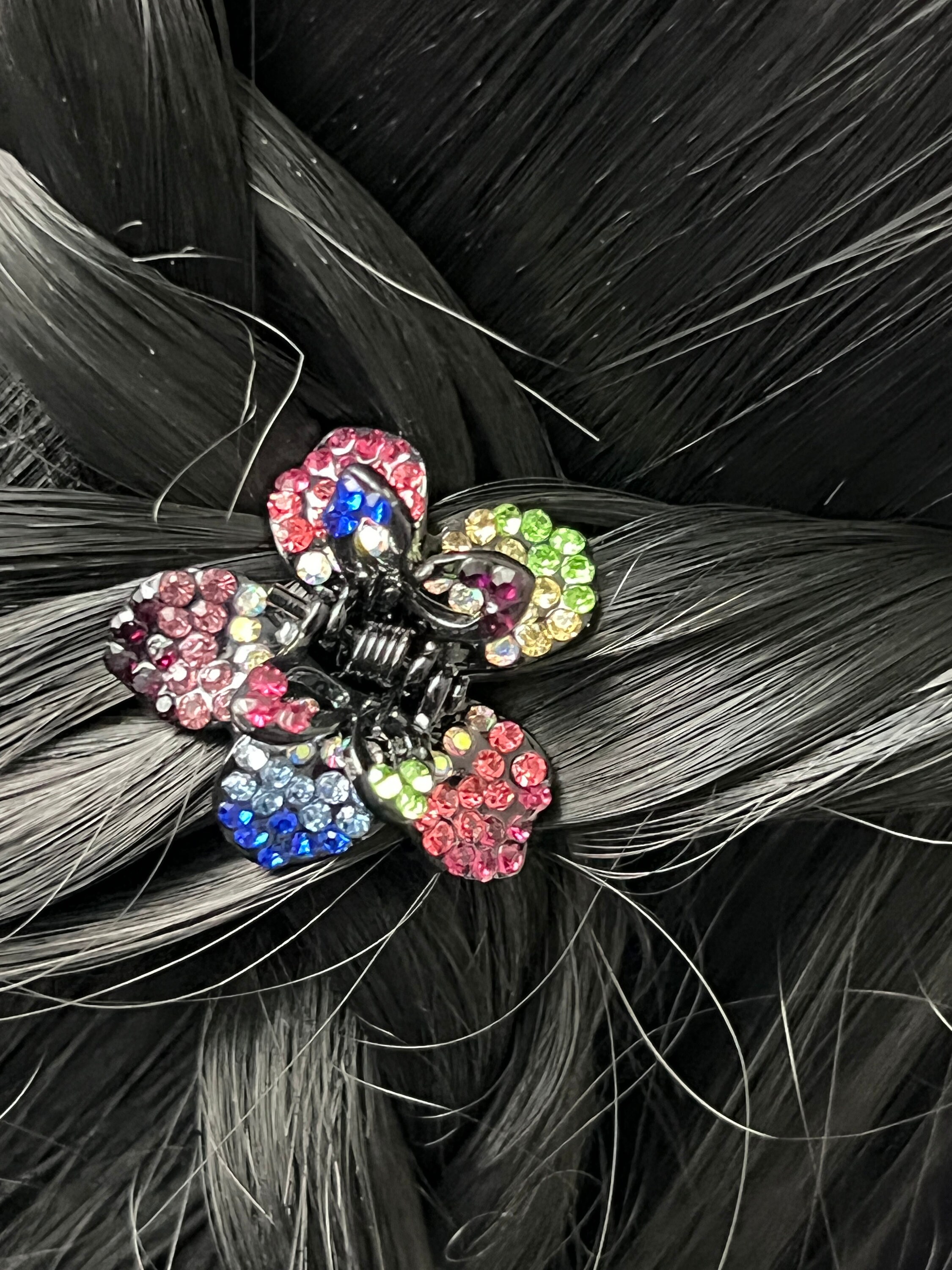 Swarovski Crystal Flower Hair Clip: Black Finish, Cubic 