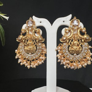 CZ Stones Peacock Design Stud Earrings /Goddess Lakshmi /CZ Stones  Premium Quality /Antique Gold Finish Earring/Temple Jewelry