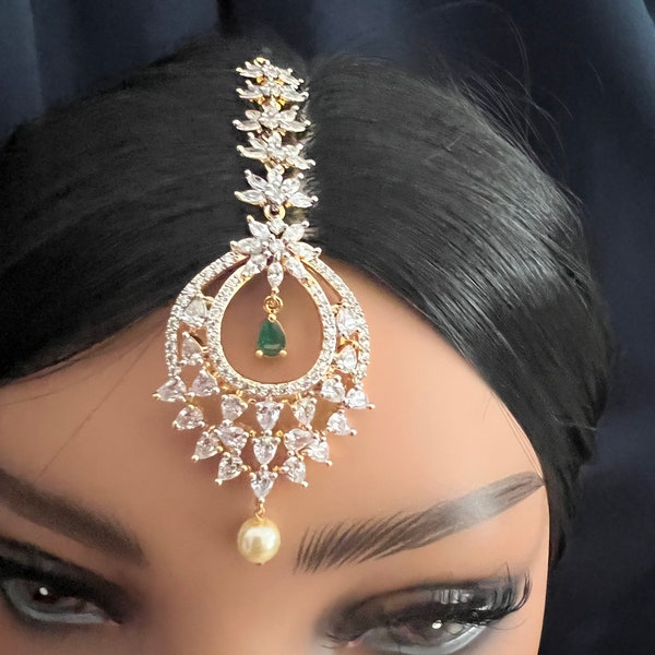 Simple Cute AD  Maang Tikka Micro Gold Finish Chutti , South Indian Jewelry CZ jewelry