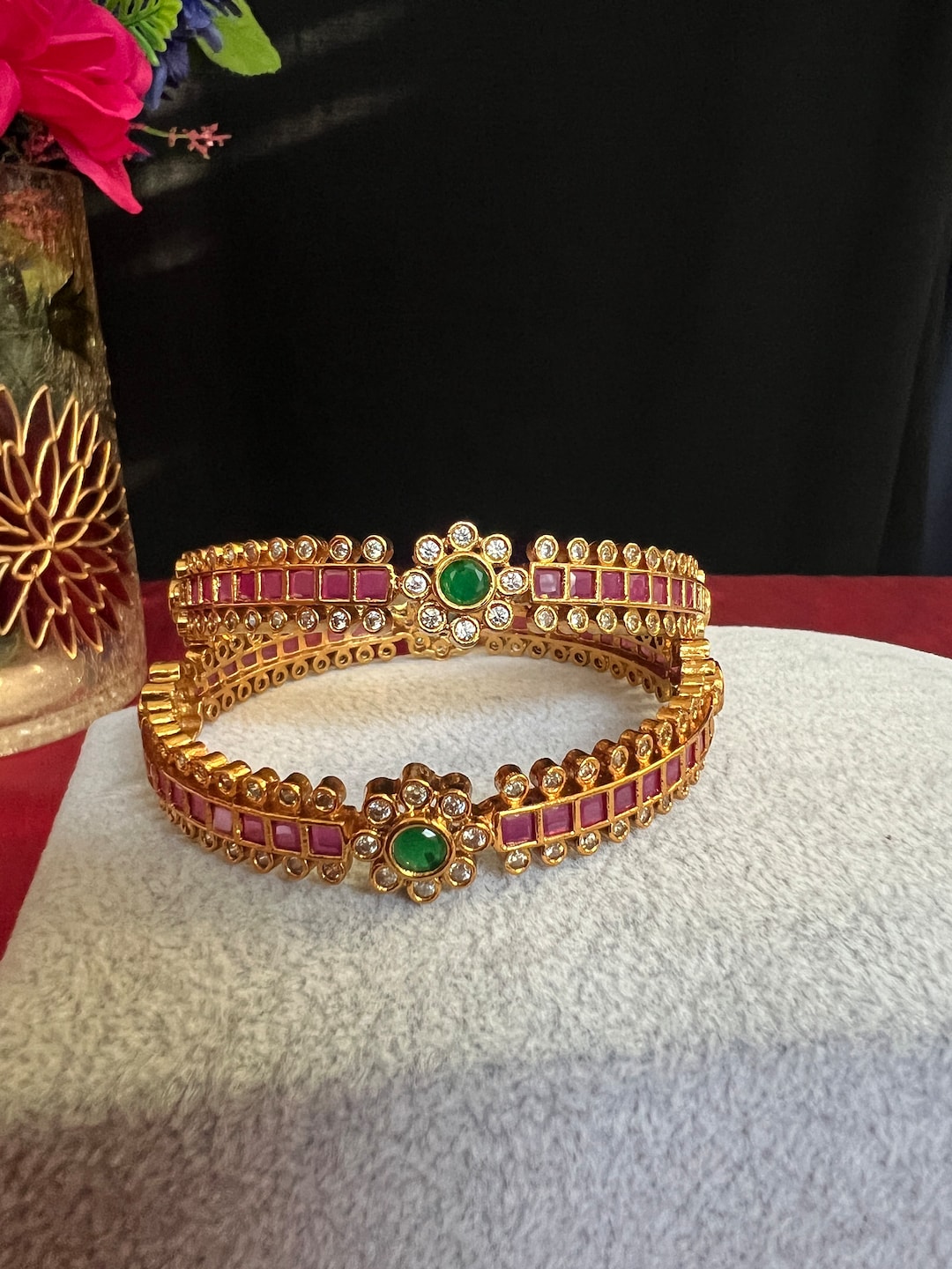3 Inches Green Color Kaudi Shells Bangle/Ring Set Of 2 main image 1