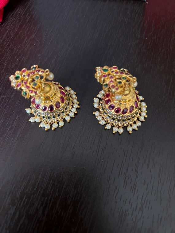 235-GER11022 - 22K Gold Earrings for Women with Color Stones | Gold earrings  for women, 22k gold earrings, Gold earrings indian