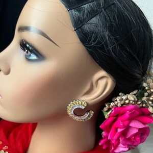 Rose Gold Finish Baguette Earrings: Yellow AD Stone Jewelry