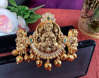 Kemp Lotus on Goddess Lakshmi  Aravanki ONE / Antique Gold Finish/ Size 12 Inches around  / Adult  Armlet / Adjustable / Indian Jewelry