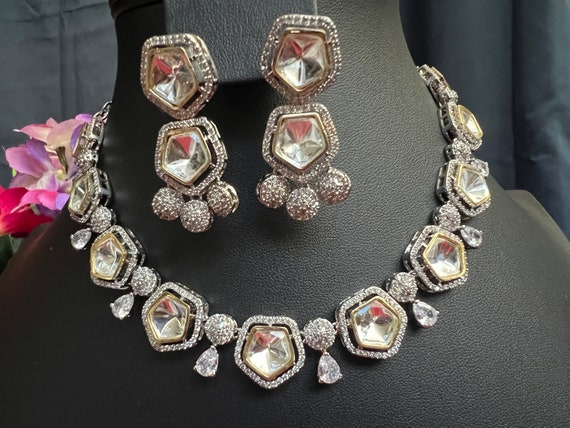 Kundan AD Necklace Set: Indian Bollywood Jewelry