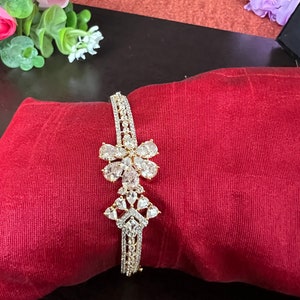 AD Stone Kada Bangle: Gold Finish Indian Jewelry (Size 2.4-2.6)