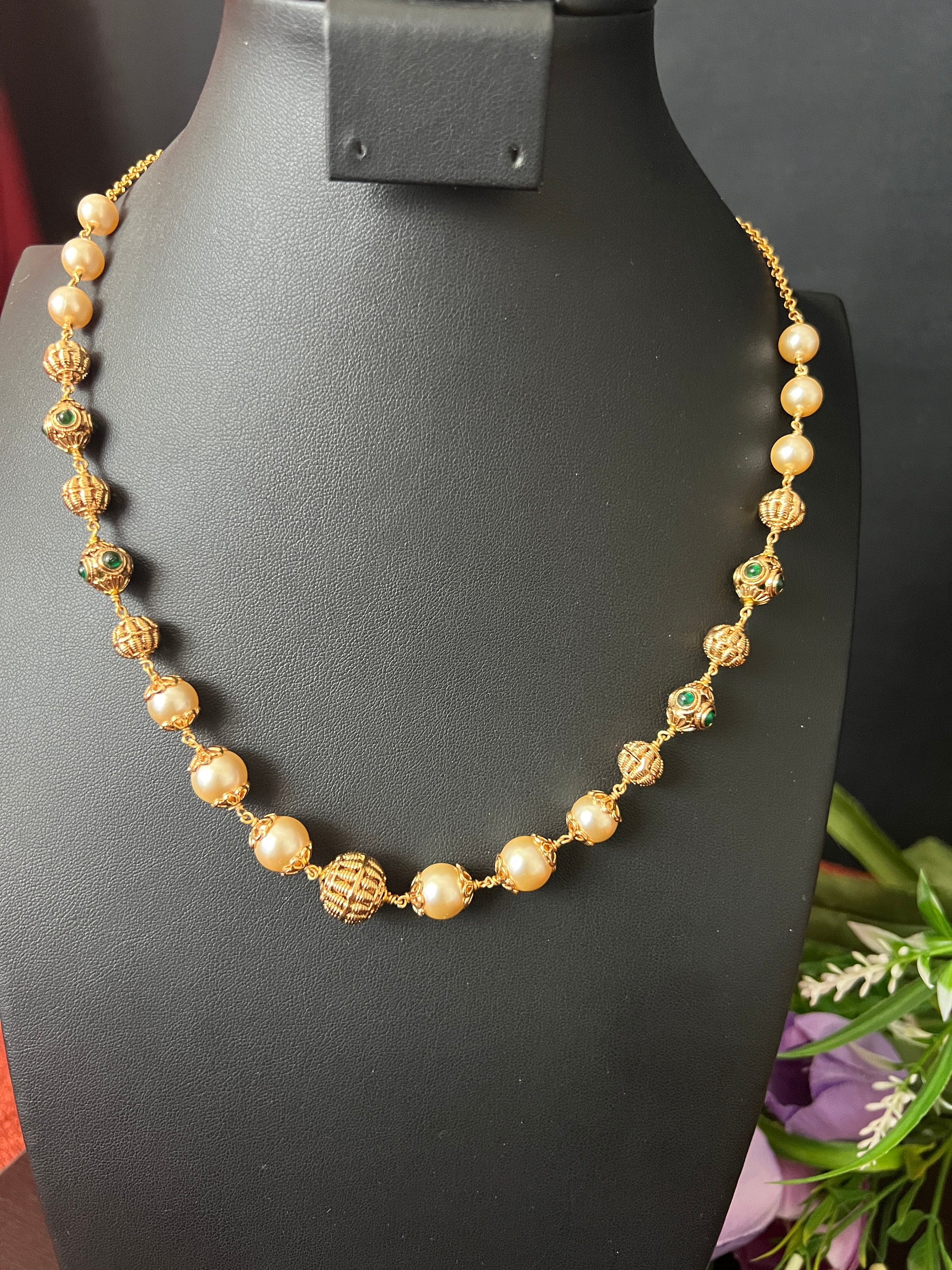 Nakshi Gold Bead Mala: Indian 1-line Haram Necklace, 18 Inch - Etsy