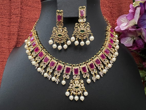 Green ruby shop stone necklace