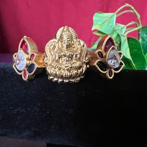 Kids Bajubandi ONE ONLY Aravanki Arm Band Jadau Kundan Goddess Lakshmi/Gold Finish/Arm around 7 inches Adjustable to go more/Indian Jewelry