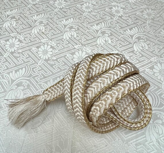 Pearl White and Gold Braided Kimono Cord, Japanes… - image 1