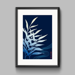 Summer rain in blue/Printable art/Digital art/Wall decor/Japanese art