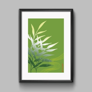 Summer rain in Green/Printable art/Digital art/wall decor/Japanese art