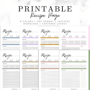 Printable Recipe Page | PDF download Recipe Sheet | Recipe Pages Downloadable