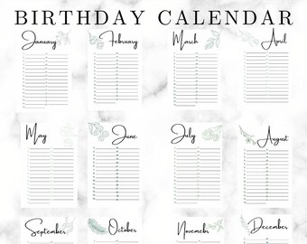 Printable Birthday Calendar | Annual Events | Botanical Calendar | Perpetual Calendar | Birthday List | Gratitude Journal | Mood Tracker