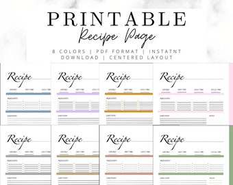 Printable Recipe Page | PDF download Recipe Sheet | Recipe Pages Downloadable