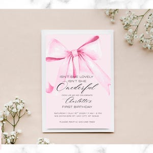 Girls Just Wanna Be One | Pink Bow Invitation | First Birthday Invite | Editable Invite | Edit Canva | 1st Birthday Party | Baby Girl Bday
