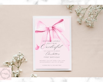 Girls Just Wanna Be One | Pink Bow Invitation | First Birthday Invite | Editable Invite | Edit Canva | 1st Birthday Party | Baby Girl Bday