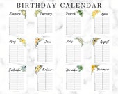 Printable Birthday Calendar | Annual Events | Botanical Calendar | Perpetual Calendar | Birthday List | Gratitude Journal | Mood Tracker