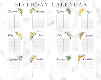 Printable Birthday Calendar | Annual Events | Botanical Calendar | Perpetual Calendar | Birthday List | Gratitude Journal | Mood Tracker