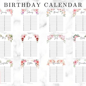 Printable Birthday Calendar | Annual Events | Pink Floral Calendar | Perpetual Calendar | Birthday List | Gratitude Journal | Mood Tracker