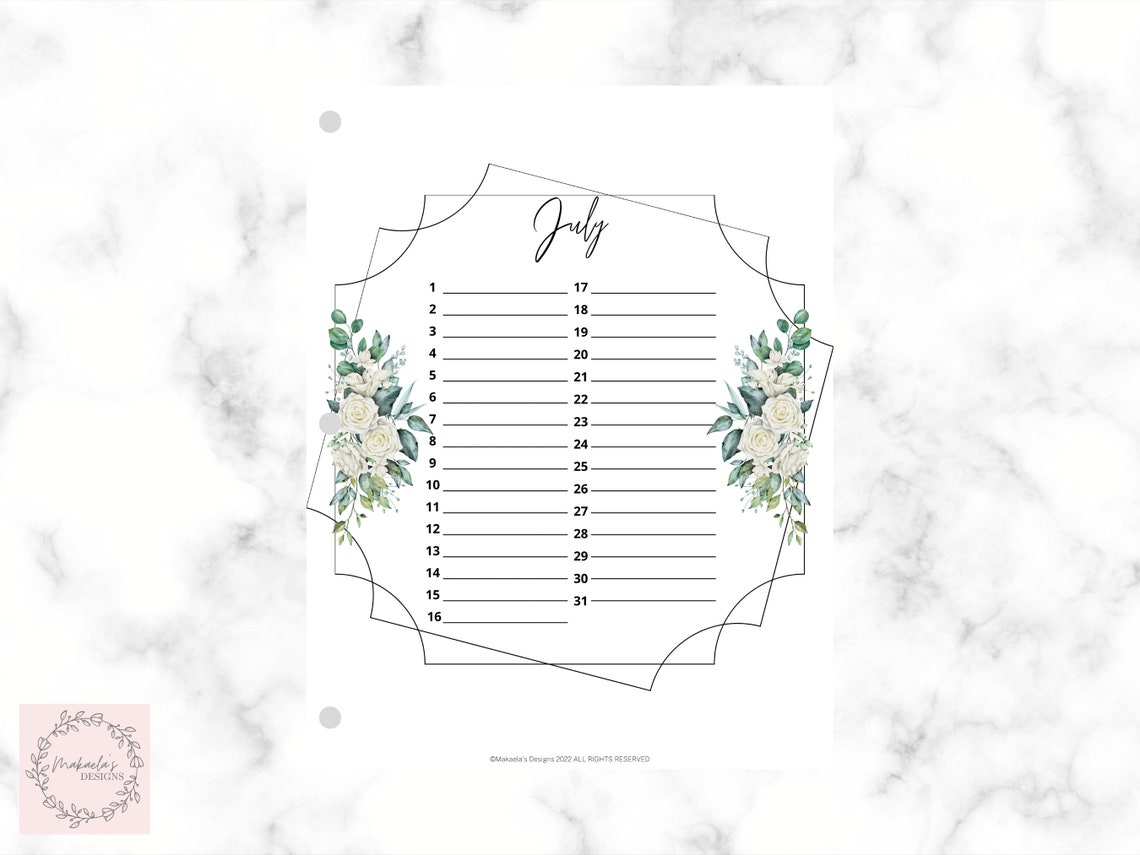 Printable Birthday Calendar Annual Calendar Pink Floral Calendar ...