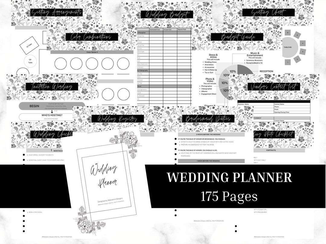 175 Page Wedding Planner Printable | Printable Wedding Kit | Wedding Binder | Wedding Planning ...