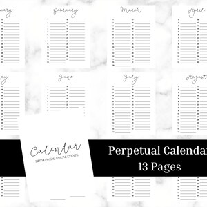 Printable Birthday Calendar | Annual Events | Minimalist Calendar | Perpetual Calendar | Birthday List | Gratitude Journal | Mood Tracker