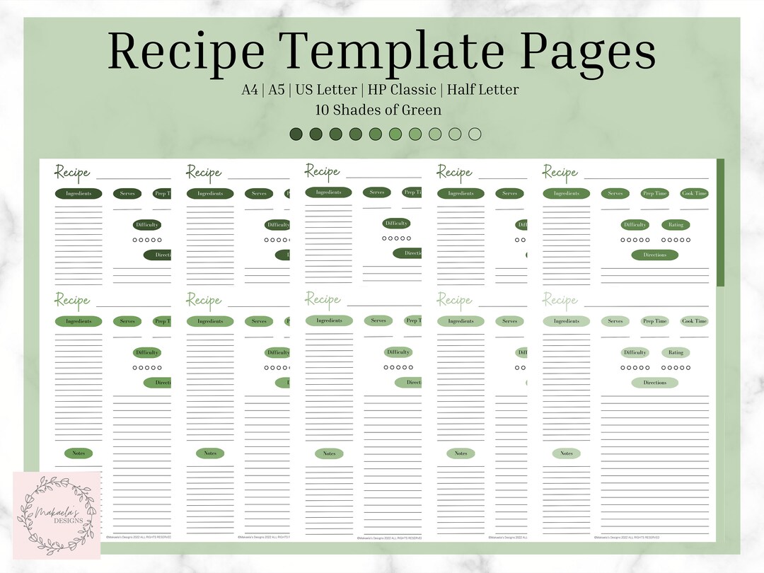 Recipe Page Printable | Recipe Template | Printable Recipe Card Page ...