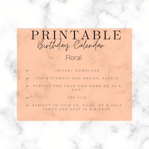 Printable Birthday Calendar | Annual Events | Floral Calendar ...