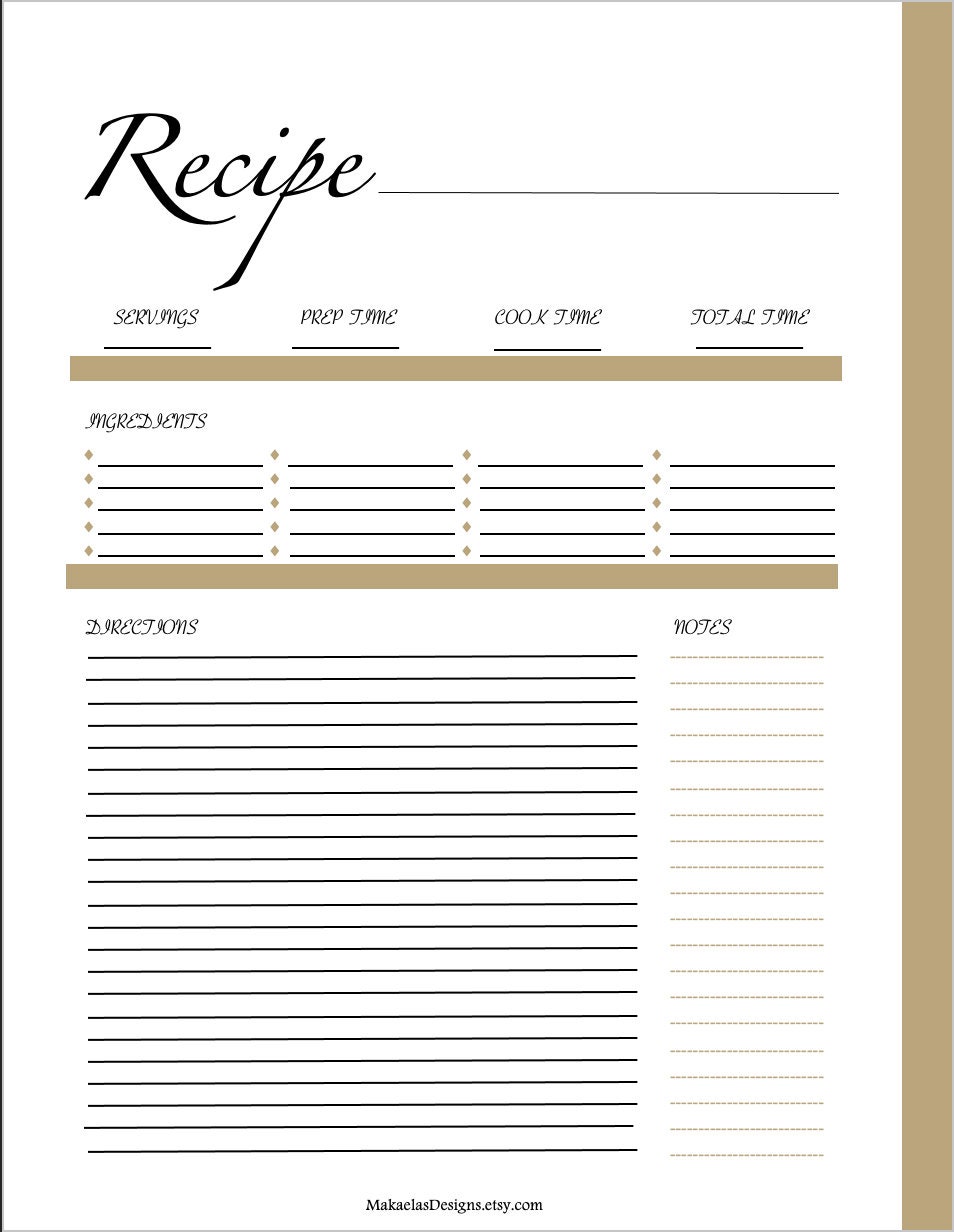 Printable Recipe Page PDF Download Recipe Sheet Recipe - Etsy