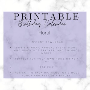 Printable Birthday Calendar | Annual Events | Floral Calendar ...