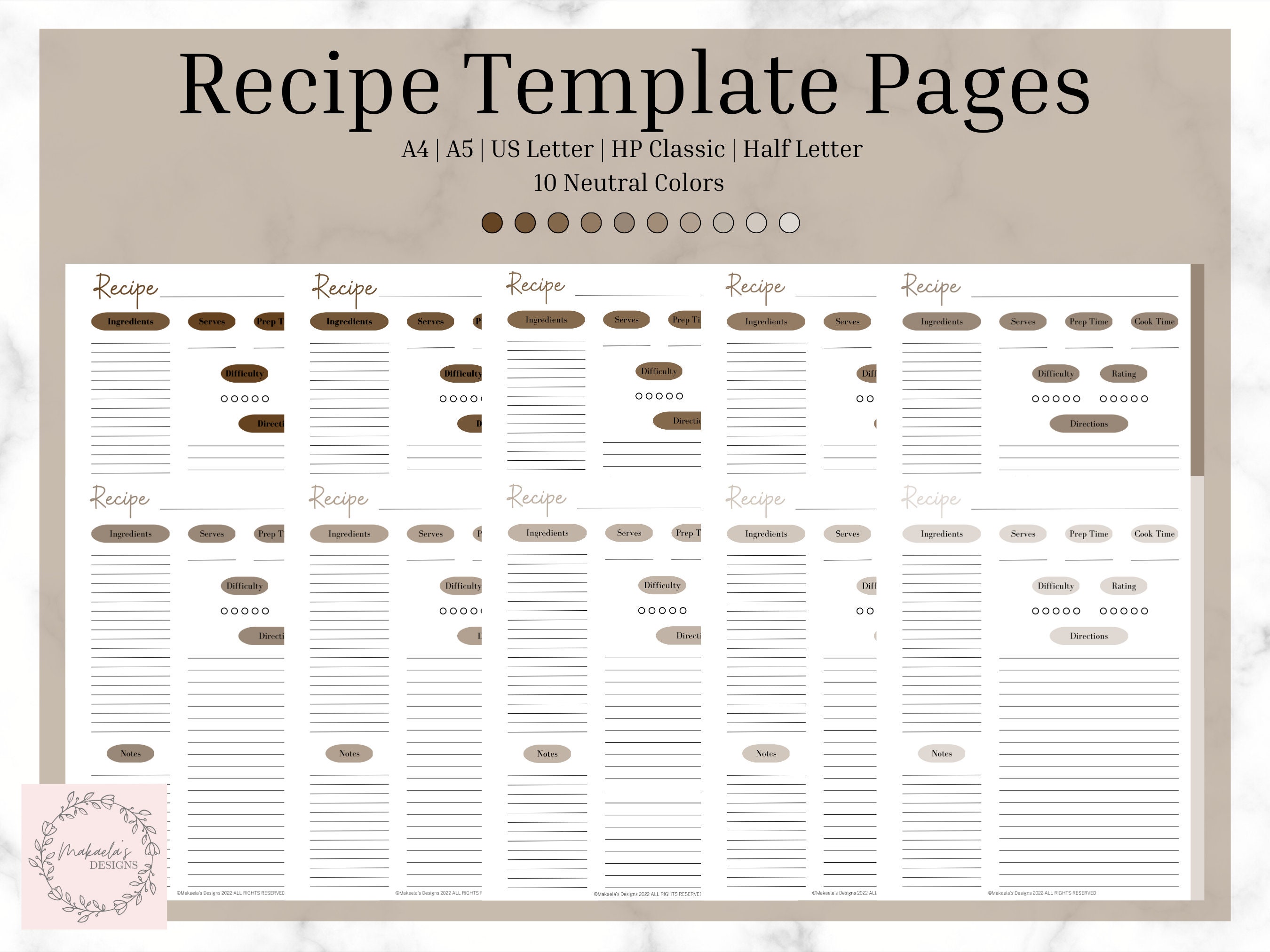 Recipe Page Printable | Recipe Template | Printable Recipe Card Page ...