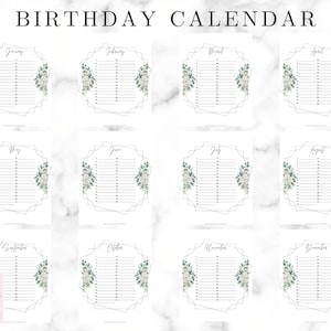 Printable Birthday Calendar | Annual Calendar | Pink Floral Calendar ...