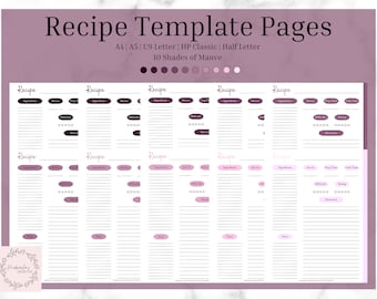 Utskrivbar receptsida | Receptmall | Utskrivbar receptkortsida | Recept för minimalistiskt kök | Matplanerare | Utskrivbar PDF