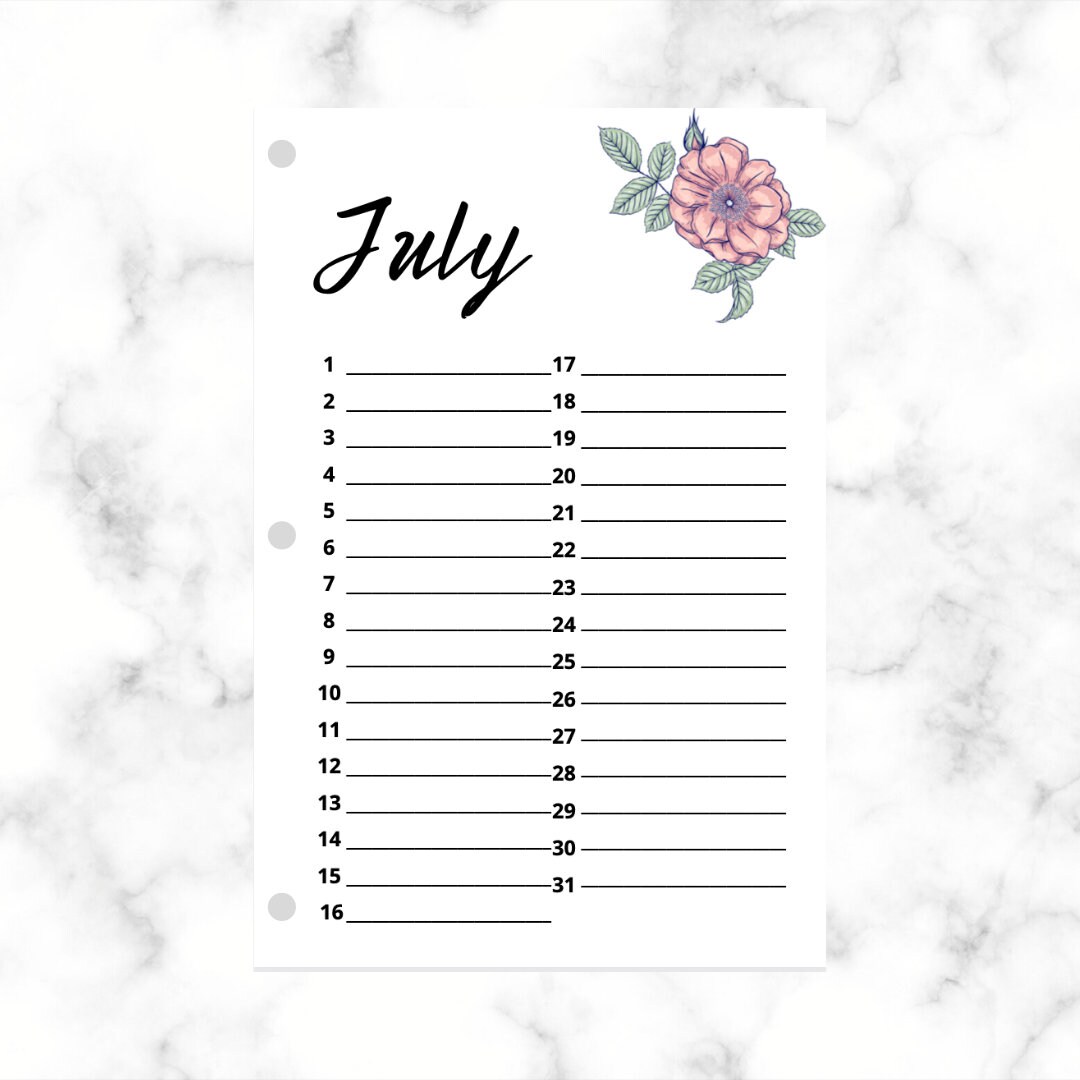Printable Birthday Calendar | Annual Events | Floral Calendar ...