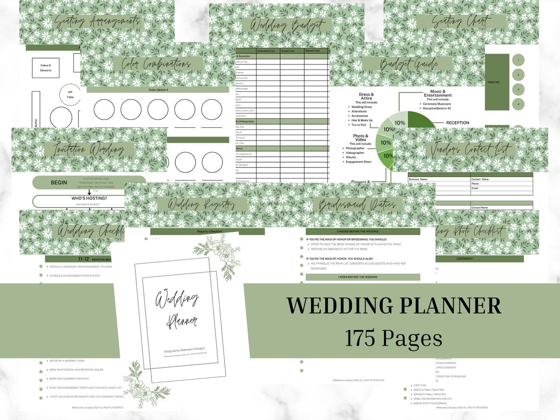 175 Page Wedding Planner Printable Printable Wedding Kit - Etsy