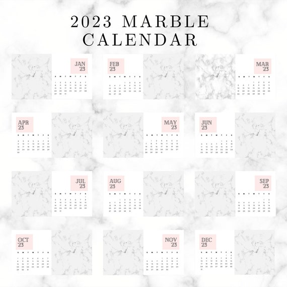 Marble Calendar Printable Yearly Calendar 2023 Etsy