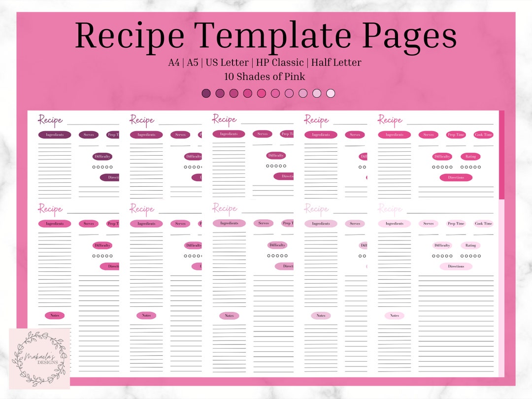 Recipe Page Printable | Recipe Template | Printable Recipe Card Page | Minimalist Kitchen Recipe ...
