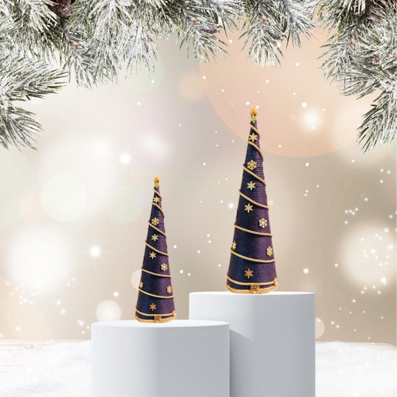 Navy Blue and Gold Christmas Cone Tree, Navy Christmas Tree, Christmas