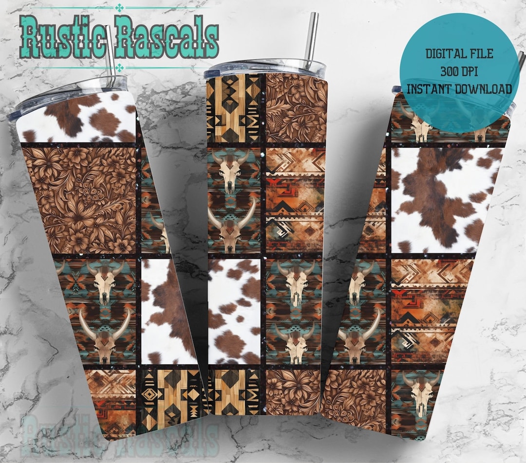 Western Block Pattern 20oz Sublimation Tumbler Wrap Digital File PNG ...