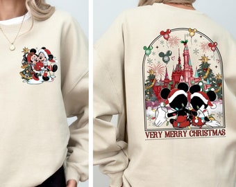 Two-Sided Mickey Minnie Christmas Shirt, Mickey's Very Merry Christmas Party Shirt, Disney Couple Christmas Sweater, Disneyland Castle Tee