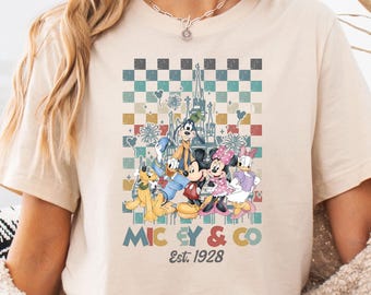 Checkered Mickey & Co T-Shirt, Disney Friends Shirt, Mickey And Friends Trip Shirt, Checkered Mickey Shirt, Disneyland Castle T-Shirt