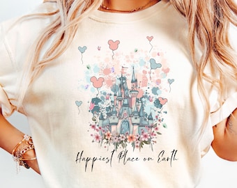 Disney Happiest Place on Earth Shirt, Magic Kingdom Shirt, Disney Castle Floral Shirt, Magical Kingdom T-Shirt, Disney World Trip Shirt