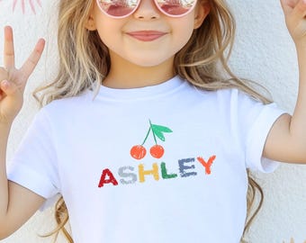 Camiseta escolar con nombre personalizado, camiseta infantil con nombre, camiseta escolar Cherry, camiseta para el primer día de clases, camiseta personalizada para estudiantes, camiseta de jardín de infantes
